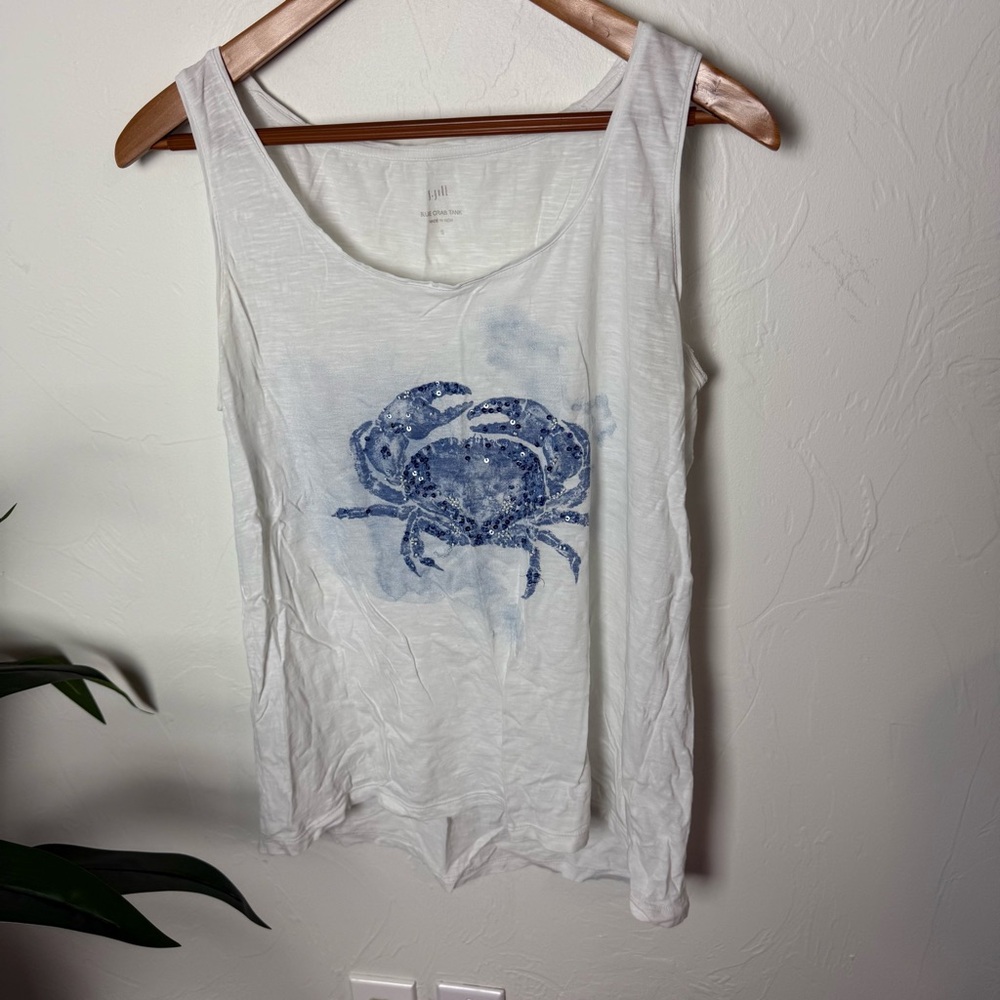 J.Jill Blue Crab Tank Top | Coastal Cotton Graphic Tank | Size Small - Picture 2 of 6